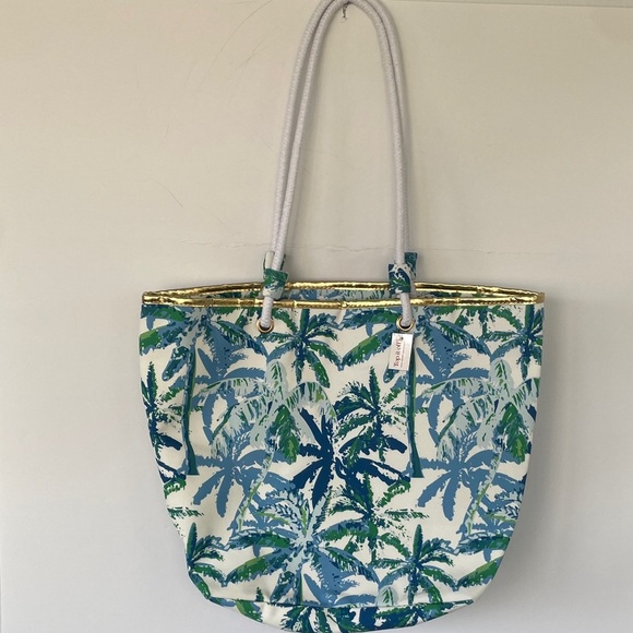Top It Off Catalina Tote Bag Tropical Palm Print Tote Bag Blue and Green - Picture 3 of 15